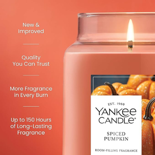 Yankee Candle Spiced Pumpkin – 22oz Large Jar, Fall Scented, 150-Hour Burn