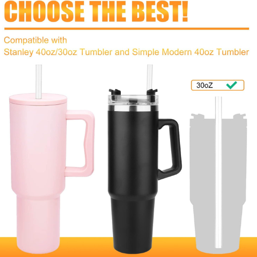 6-Pack Reusable Replacement Straws with Cleaning Brush for Stanley 40oz & 30oz