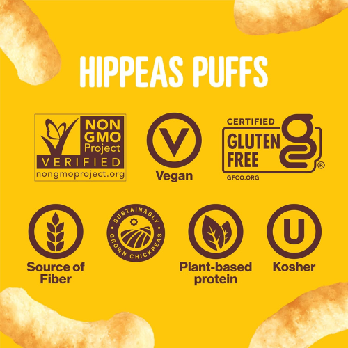 Hippeas Chickpea Puffs Vegan White Cheddar , 0.8 oz Bags , Pack of 6.