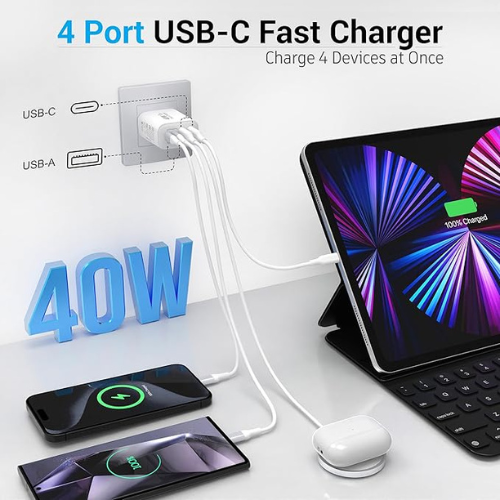 TT&C 40W USB-C Wall Charger β 4-Port PD+QC Fast Charging Block