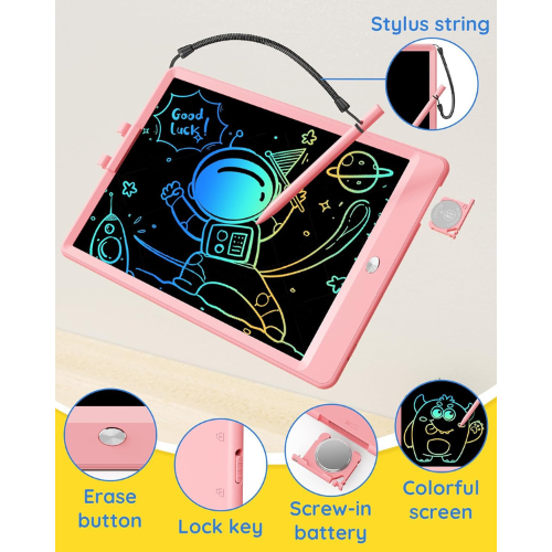 TEKFUN 10" LCD Colorful Drawing Tablet for Kids Pink