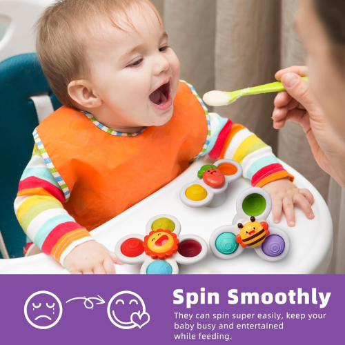 LiKee Suction Cup Spinning Sensory Toys for Babies & Toddlers , Bath , Travel and Window Play , 6+ Months