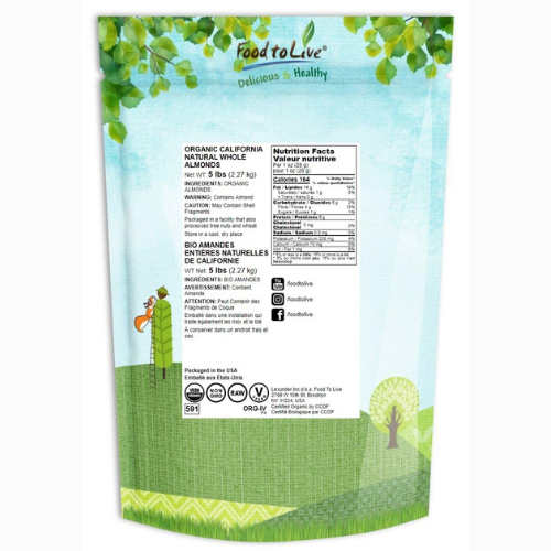 Food to Live Organic California Almonds, 5 Pounds