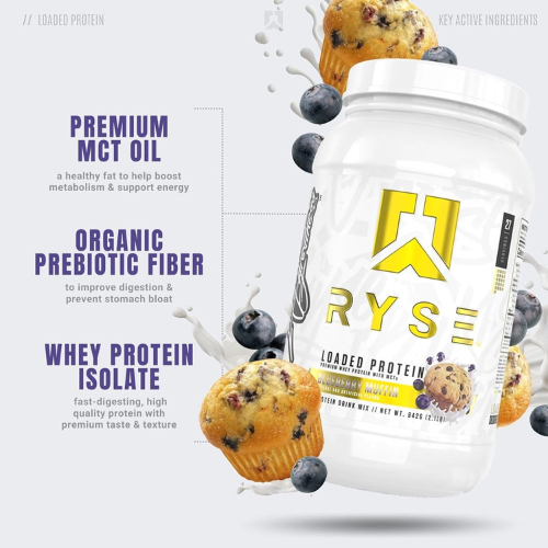 Ryse Loaded Protein Powder Low Carbs & Low Sugar 27 Servings (Blueberry Muffin)