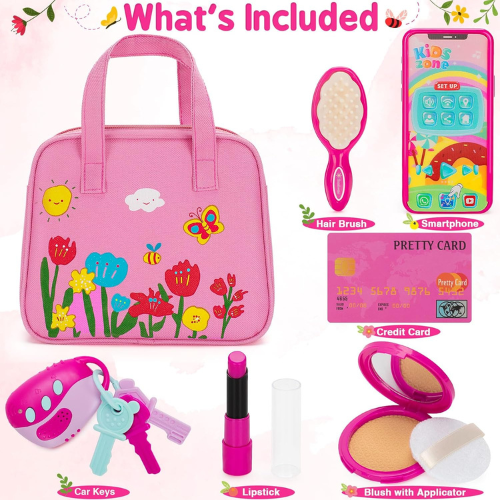 Officygnet Play Purse for Toddler Girls Ages 1-3, Pretend Makeup Kit and Princess Role Play Toys
