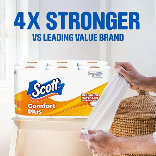 Scott ComfortPlus Toilet Paper β 12 Double Rolls, Septic-Safe