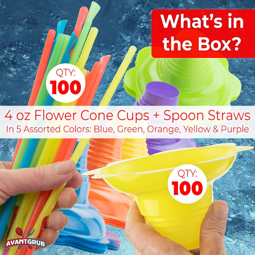 Leak Proof & Drip Catching Reusable Snow Cone Cups , 100 Pack.