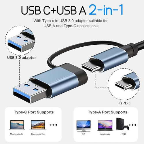 7-in-1 USB Hub – USB-C Multiport Adapter with 1×USB 3.0, 4×USB 2.0, 2×USB-C (Grey)