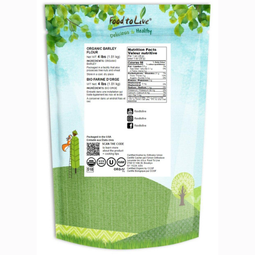 Food to Live Organic Barley Flour, 4 Pounds