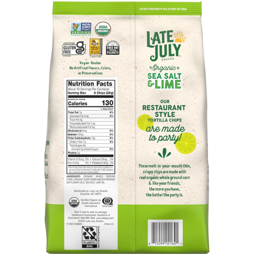 Late July Sea Salt & Lime Organic Tortilla Chips 10.1 oz Bag