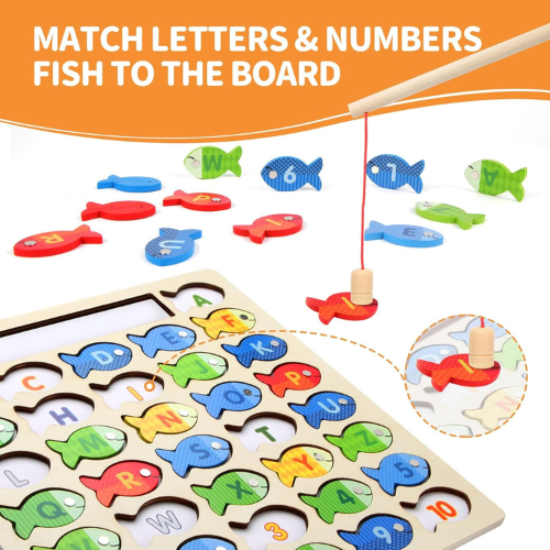 Wooden Magnetic Fishing Game for Toddlers , Preschool Learning Gift for Kids.