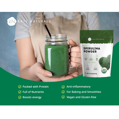 Kate Naturals Organic Spirulina Powder – 8 oz USDA Certified