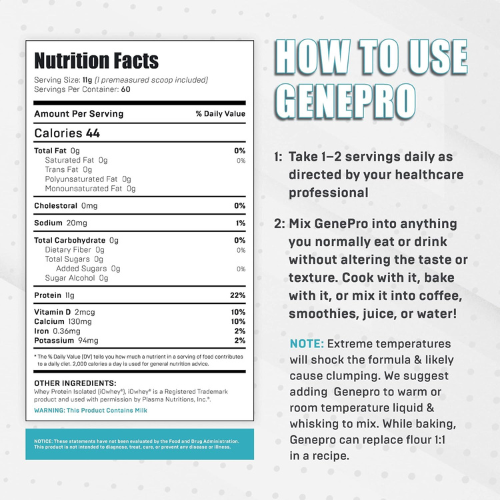 Genepro Unflavored Protein Powder – 3rd Generation, 60 Servings