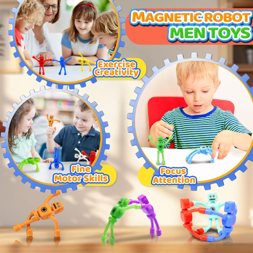 Magnetic Robot Men Travel Toys 5PC Fidget Magnets for Kids , Sensory Classroom & Road Trip Activities (Ages 3-8)