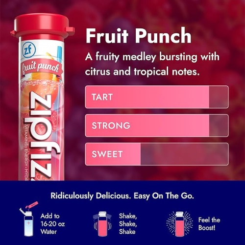 Zipfizz Energy Drink Powder – Fruit Punch, 20 Pack