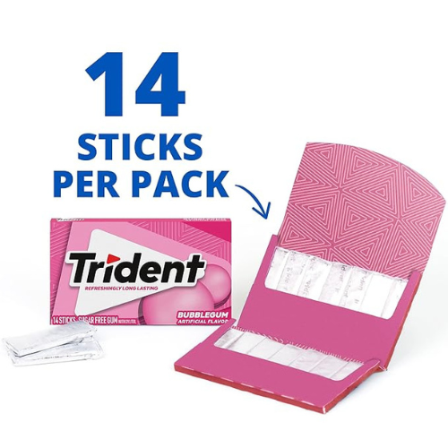 Trident Bubblegum Sugar-Free Gum – 12 Packs, 168 Pieces