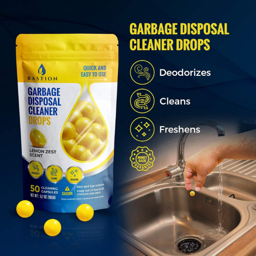 Bastion Garbage Disposal Cleaner & Deodorizer Drops , 50 Count.