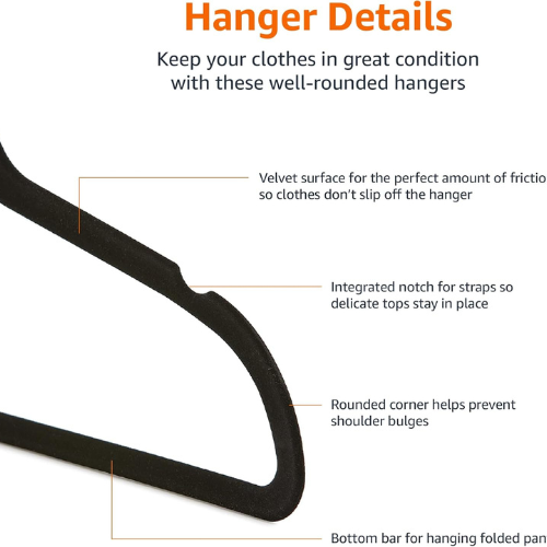 Amazon Basics Slim Velvet , Non Slip Suit Clothes Hangers , Pack of 50 , Black