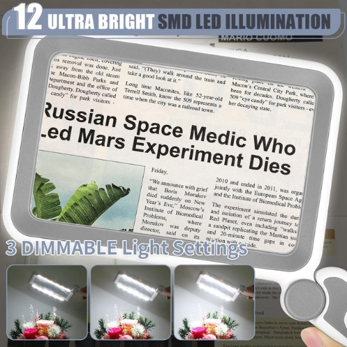 5X Rechargeable Folding Magnifying Glass with Dimmable LED Light
