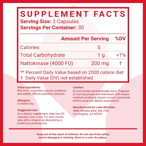 Luma Nutrition Nattokinase Supplement – 4000 FU Japanese Natto for Heart Health,