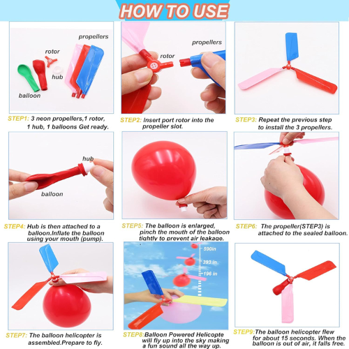 Kids Balloon Helicopter Toy (12 Pack) Fun Flying Party Favors and Outdoor Gift for Boys & Girls Ages 7-10