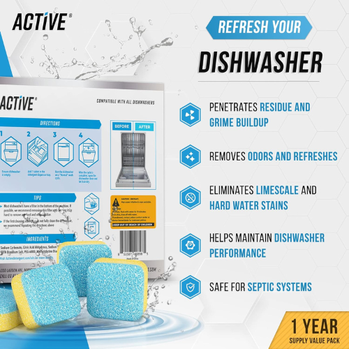 Dishwasher Cleaner & Deodorizer Tablets – 24-Pack Deep Cleaning Pods