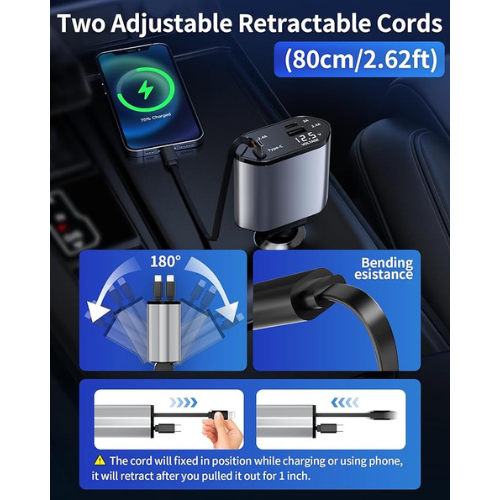 4-in-1 Retractable Car Charger β USB-C & USB-A Fast Charging