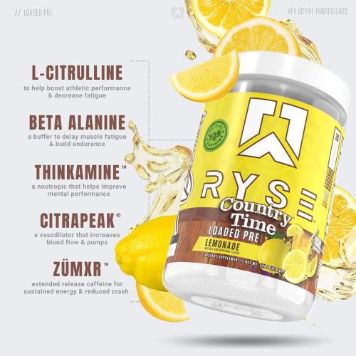 RYSE Loaded Pre Workout Powder – 30 Servings (Country Time Lemonade)