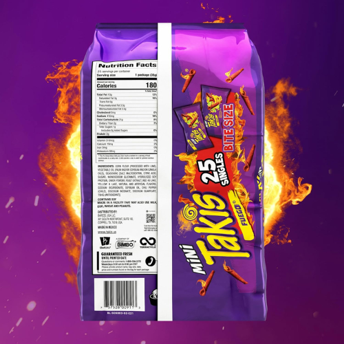 Takis Fuego Mini Multipack 25 Count , 1.23 oz Each Hot Chili Pepper