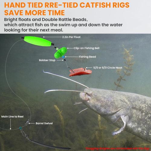 Catfish Rigs – Santee Rig with 5/0 & 6/0 Circle Hooks for Peg Floats, Catfishing Tackle