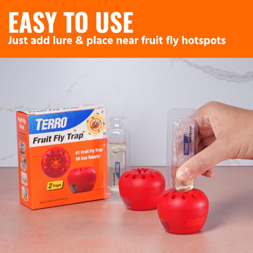 TERRO Fruit Fly Traps – 4 Pack + 180 Days of Lure | Indoor Use