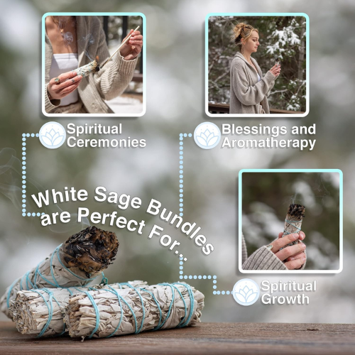 4-Inch Handcrafted White Sage Smudge Sticks – Natural California Sage with Instructions for Cleansing and Energy Clearing Rituals