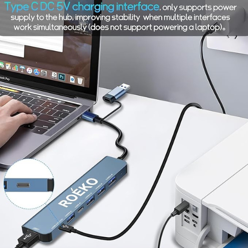 7-in-1 USB Hub – USB-C Multiport Adapter with 1×USB 3.0, 4×USB 2.0, 2×USB-C (Grey)