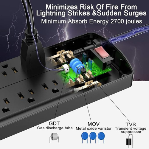 ALESTOR Surge Protector Power Strip – 12 Outlets, 4 USB, 6Ft, 2700J