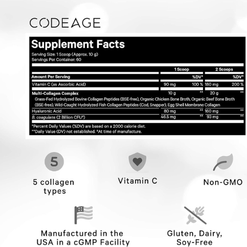Codeage Collagen Peptides – Probiotics & Vitamin C, Unflavored, 21oz