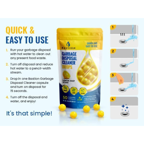 Bastion Garbage Disposal Cleaner & Deodorizer Drops , 50 Count.