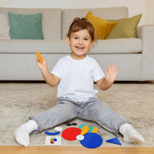 LiKee Wooden Shape Puzzles (36 Blocks & 60 Cards) Preschool Learning Activity & Travel Game.