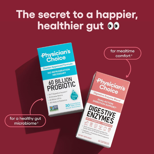 Physician's CHOICE Digestive Enzymes, Prebiotics & Probiotics – Gut Health, 60ct