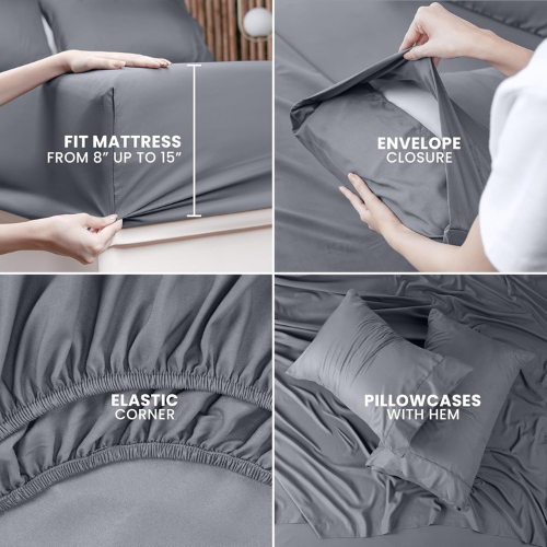 Utopia Bedding Queen Sheet Set – 4-Piece Soft Microfiber (Grey)