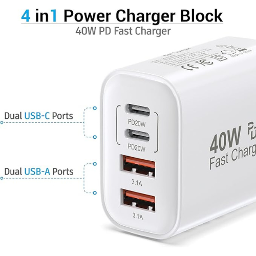 TT&C 40W USB-C Wall Charger β 4-Port PD+QC Fast Charging Block