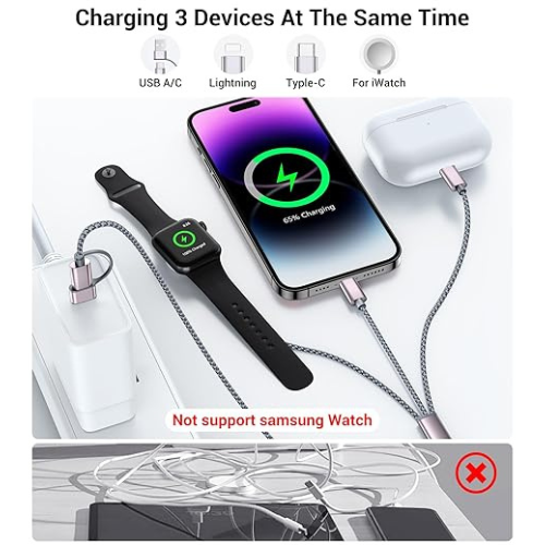Temdan 3-in-2 USB-C Travel Cable β Apple Watch & iPhone Charger (4FT)