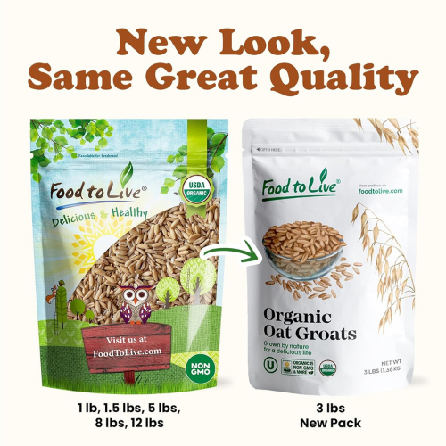 Food to Live Organic Oat Groats, 3 Pounds – 100% Whole Grain