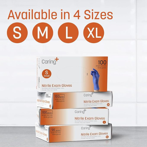 Caring Nitrile Exam Gloves – Blue, Powder-Free, 100 Pack