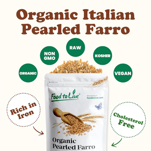 Food to Live Organic Italian Pearled Farro, 3 Pounds