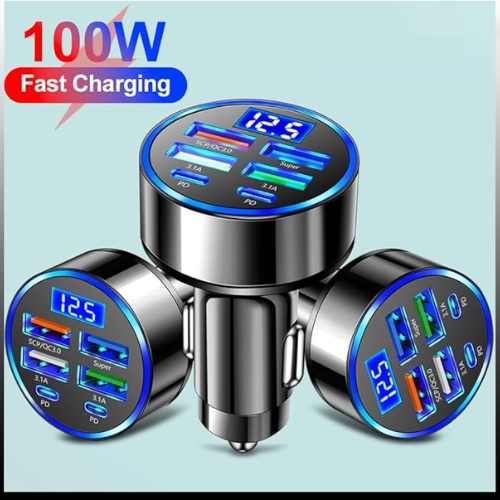 6-in-1 Multi-Port Car Charger β 2PD + 3USB + QC3.0, Voltage Detection