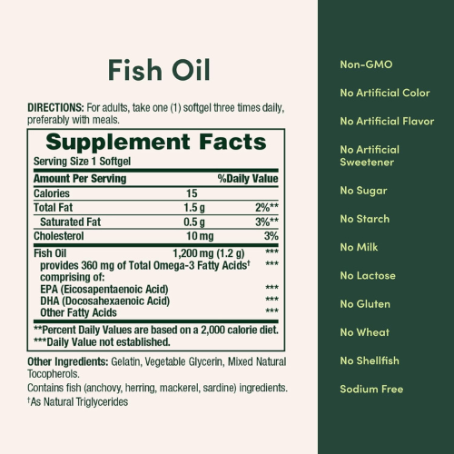 Nature's Bounty Fish Oil – Heart Health Support, 1200mg, 360mg Omega-3, 200 Softgels