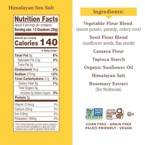 Simple Mills Veggie Pita Crackers , Himalayan Salt 4.25 oz