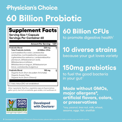 Physician's CHOICE Probiotics – 60 Billion CFU, Digestive & Gut Health, 60ct