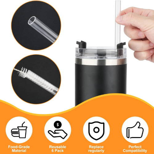 6-Pack Reusable Replacement Straws with Cleaning Brush for Stanley 40oz & 30oz