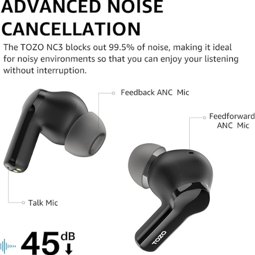 TOZO NC3 Wireless Earbuds โ Hybrid ANC, 55H Playtime, IPX8